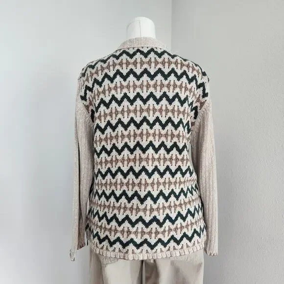 Vintage 90s Christopher & Banks Tan Green Southwestern Knit Quarter Zip Sweater - Picture 8 of 10